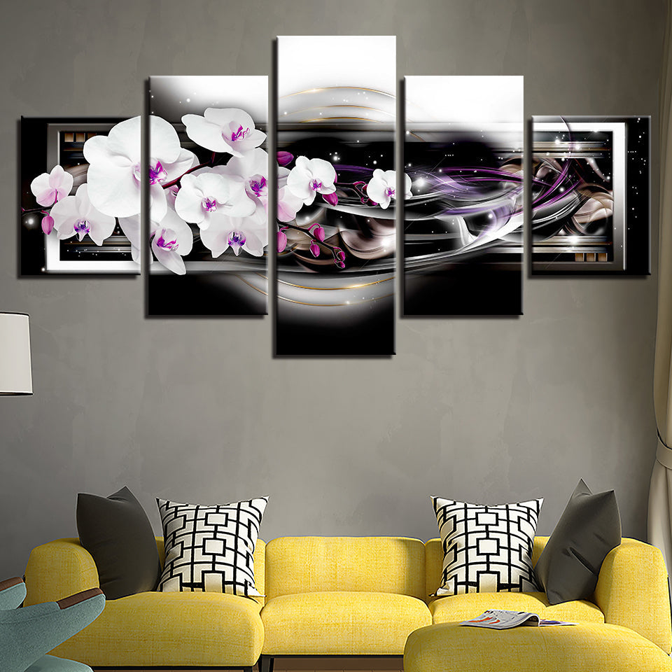 White And Purple Ripple Orchids 5 Piece - Canvas Wall Art Painting | Bowlift