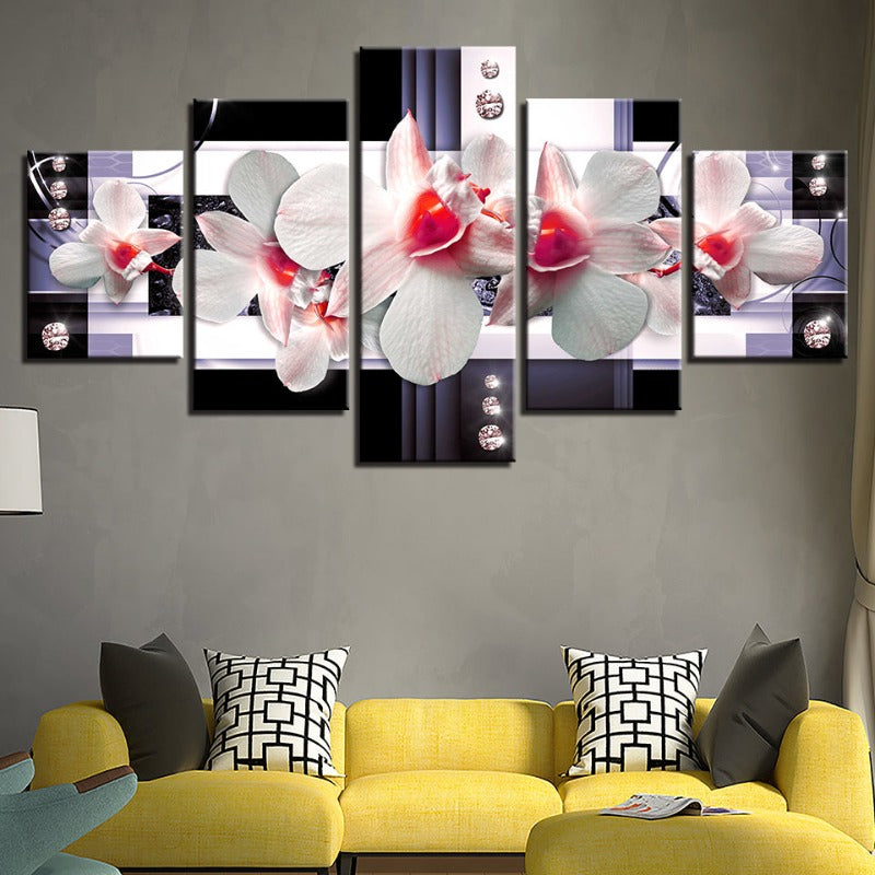 5 Piece Red Hue White Flower - Canvas Wall Art Painting | Bowlift