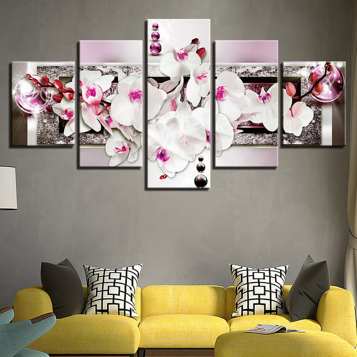 Stunning White And Pink Orchids 5 Piece - Canvas Wall Art Painting | Bowlift