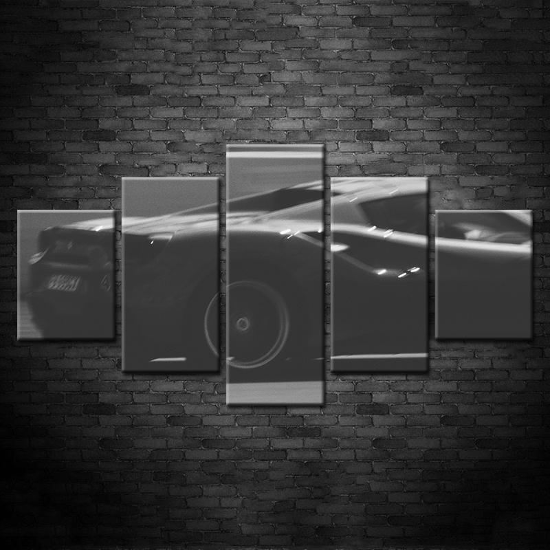 5 Piece Close Up Classic Black Car - Canvas Wall Art Painting | Bowlift