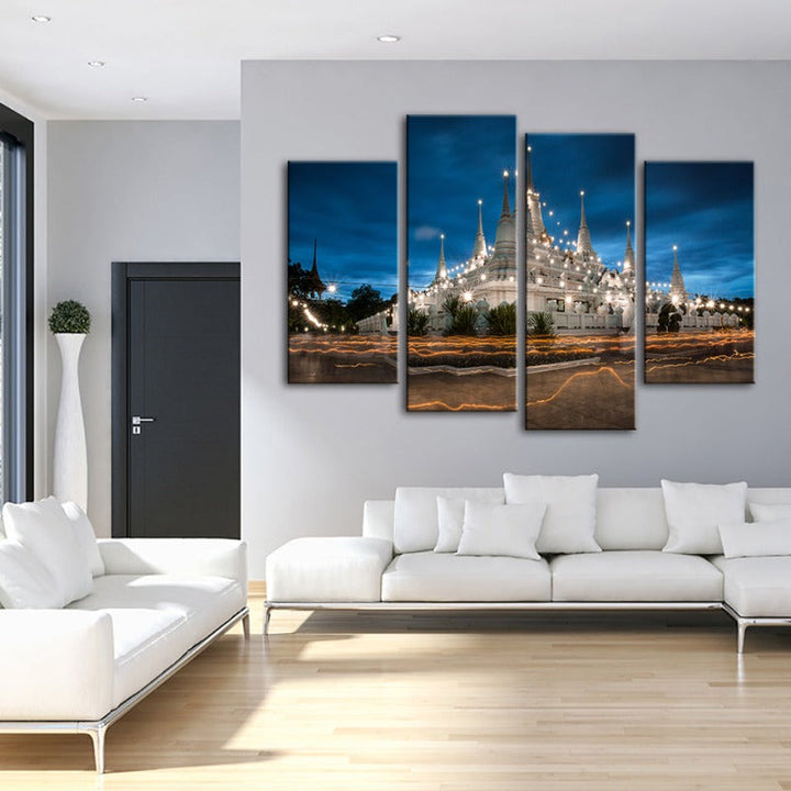 4 Piece Beautiful Temple Night Time - Canvas Wall Art Painting | Bowlift