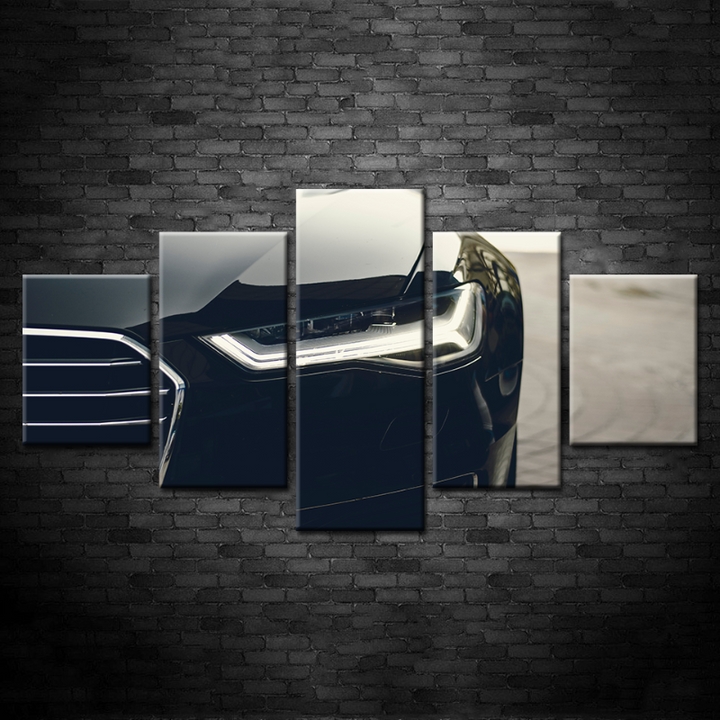 5 Piece Headlight Close Up Black Car - Canvas Wall Art Painting | Bowlift