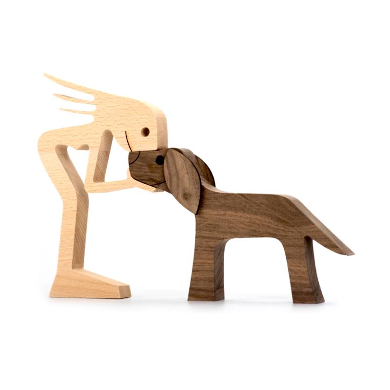 Pet Lover Gifts Wood Sculpture Family & Puppy Wooden Crafts Table Ornaments | Bowlift