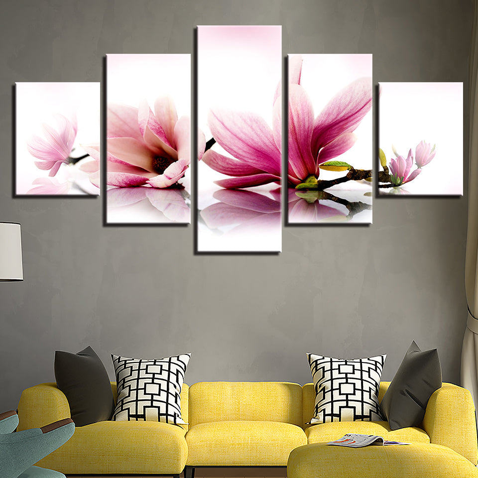 Tranquil Pink Magnolia Branches 5 Piece - Canvas Wall Art Painting | Bowlift