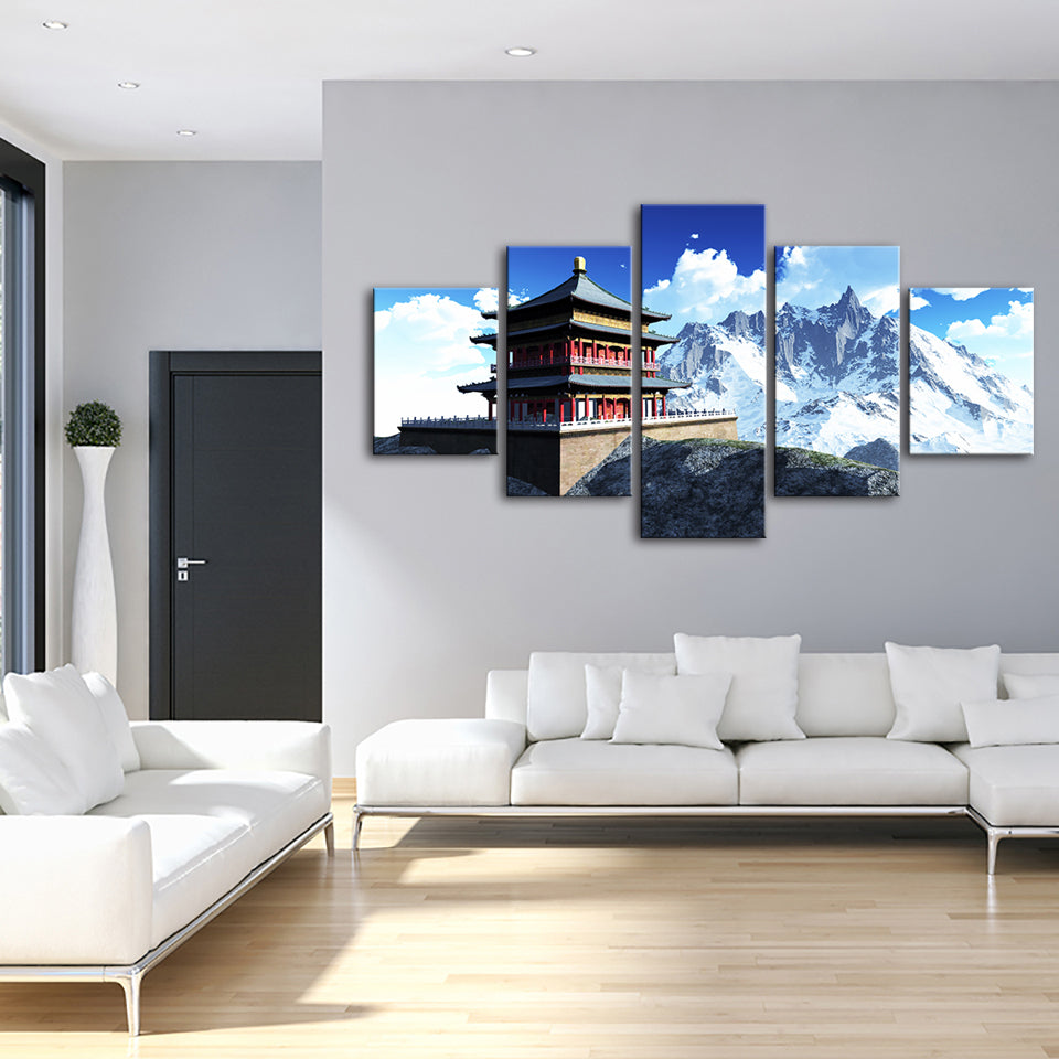 Temple In The Mountains 5 Piece - Canvas Wall Art Painting | Bowlift