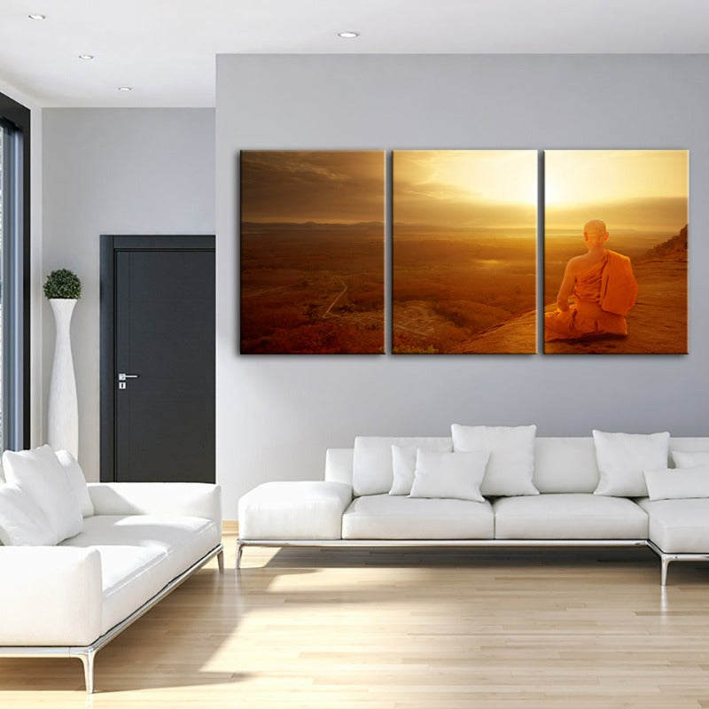 Tranquil Cliffside Sunset-Canvas Wall Art Painting 3 Pieces | Bowlift