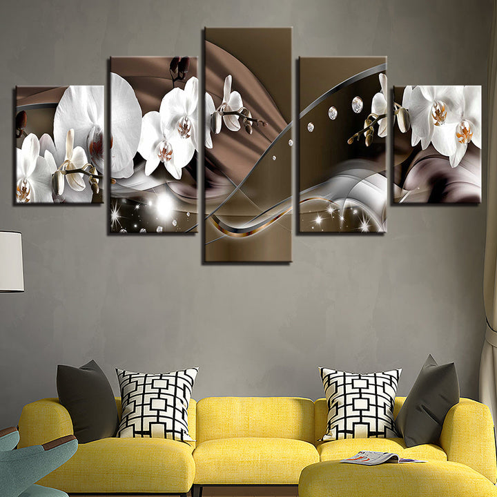Formal Brown and White Orchids 5 Piece - Canvas Wall Art Painting | Bowlift