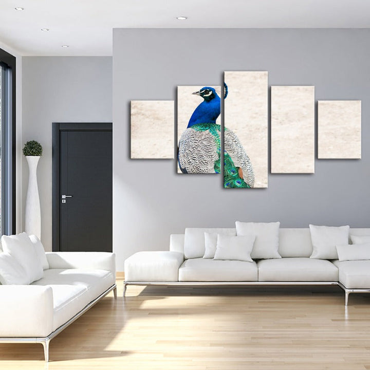 5 Piece Skirted Elegant Peacock - Canvas Wall Art Painting | Bowlift
