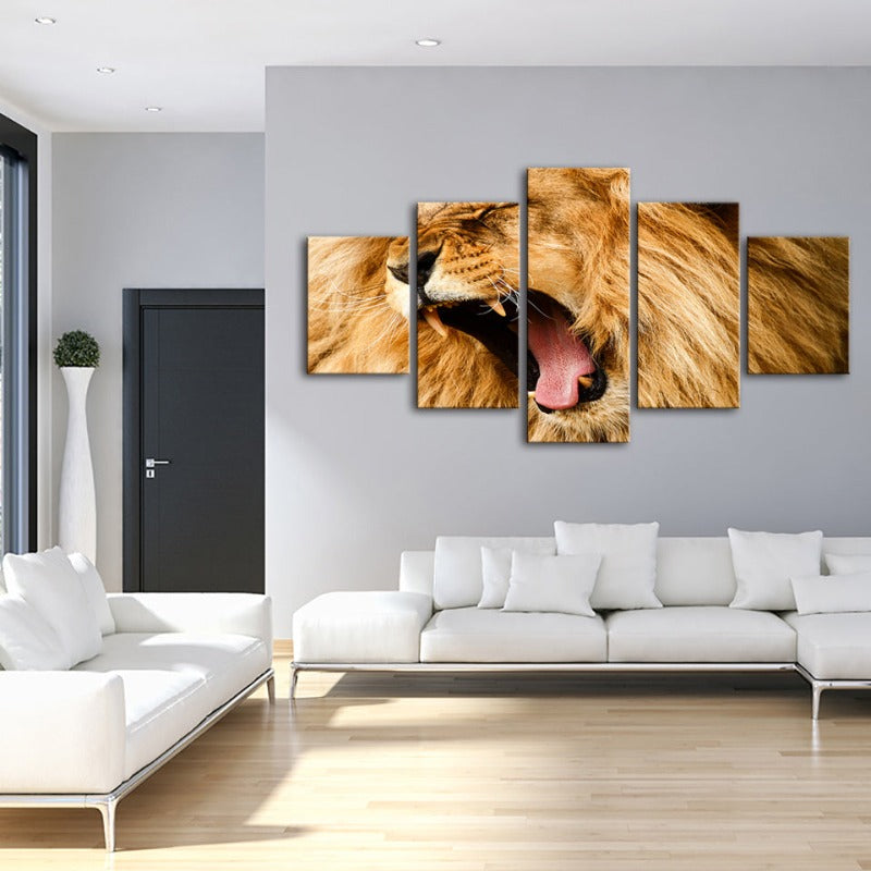 5 Piece Enraged Lion's Roar - Canvas Wall Art Painting | Bowlift