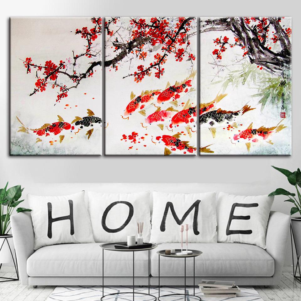 Red Koi 3 Piece - Canvas Wall Art Painting | Bowlift