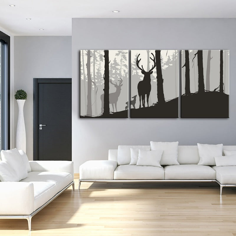 Silhouette Deer Family-Canvas Wall Art Painting 3 Pieces | Bowlift