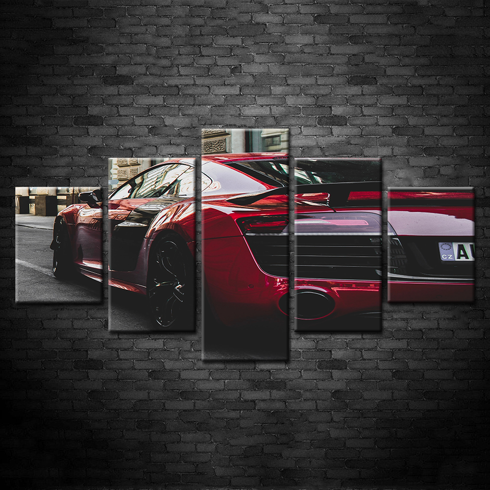 5 Piece Red Classic Car - Canvas Wall Art Painting | Bowlift