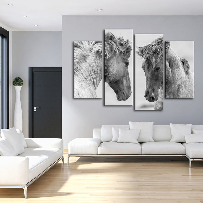 4 Piece Two White Horses - Canvas Wall Art Painting | Bowlift