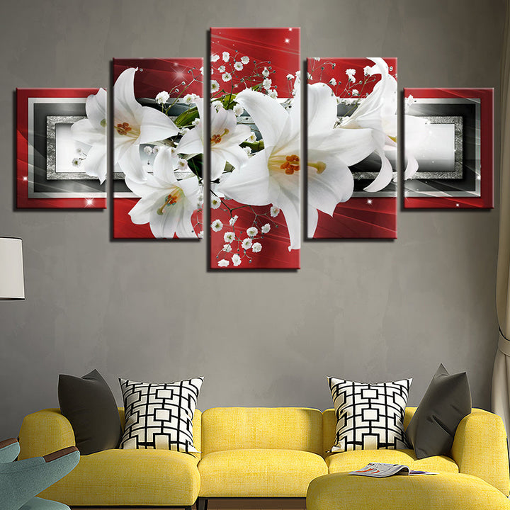 Dynamic White Lilies 5 Piece - Canvas Wall Art Painting | Bowlift