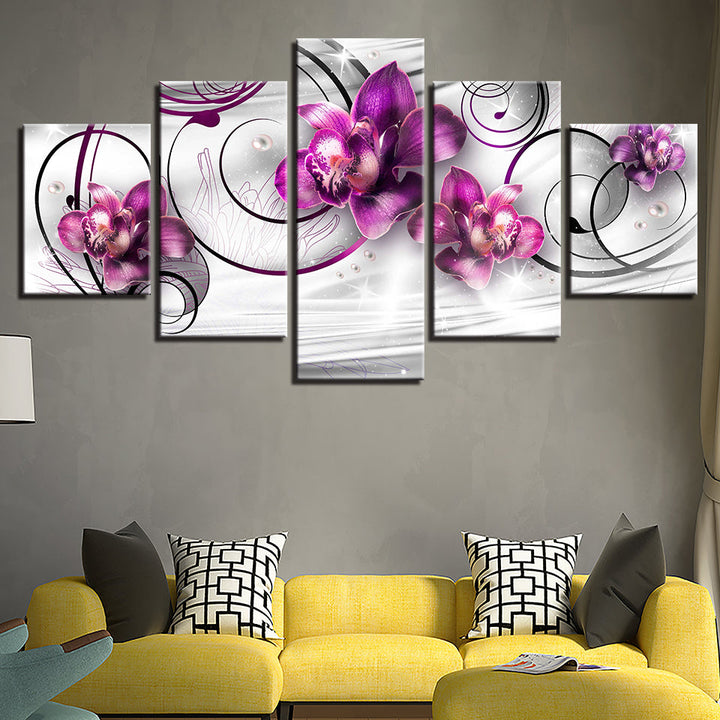 5 Piece White Background Purple Flower - Canvas Wall Art Painting | Bowlift