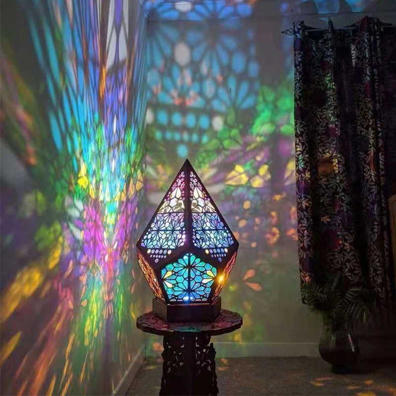 Bohemian Polar Star Wooden Floor Lamp, LED Colorful Star Projector | Bowlift