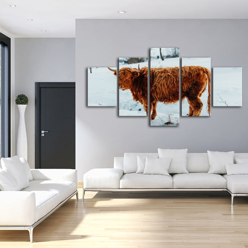 5 Piece Curly Haired Cow - Canvas Wall Art Painting | Bowlift