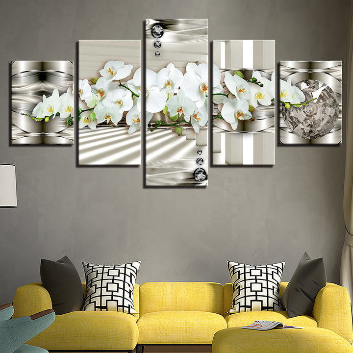 Modern White Orchids 5 Piece - Canvas Wall Art Painting | Bowlift