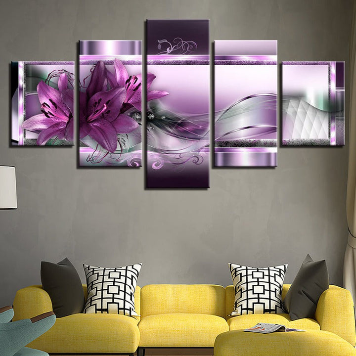 5 Piece Purple Tulip Flower - Canvas Wall Art Painting | Bowlift