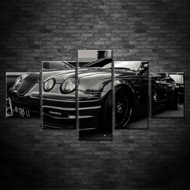 5 Piece Black 3 Headlight Old Vintage Car - Canvas Wall Art Painting | Bowlift