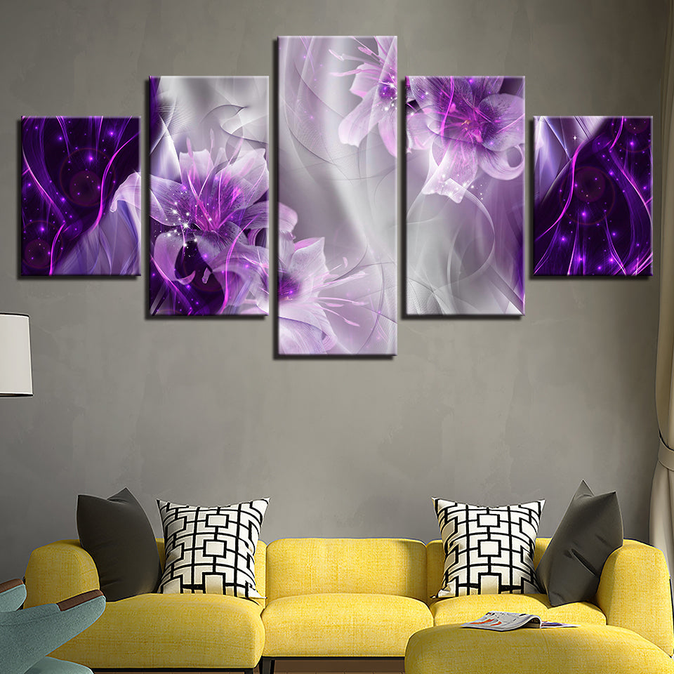 Fantasy Purple Lilies 5 Piece - Canvas Wall Art Painting | Bowlift