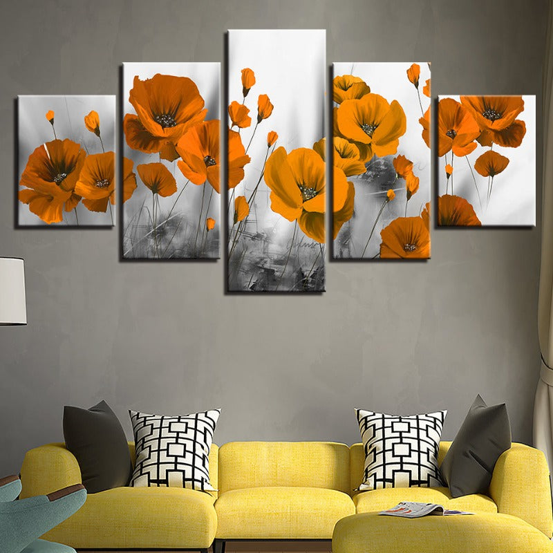 5 Piece Orange Flower - Canvas Wall Art Painting | Bowlift