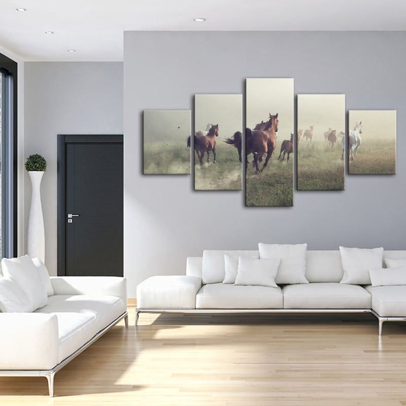 5 Piece Running Black Horse - Canvas Wall Art Painting | Bowlift