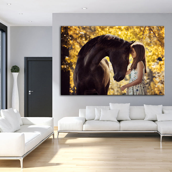 Friendship Between a Girl and Horse - Canvas Wall Art Painting | Bowlift