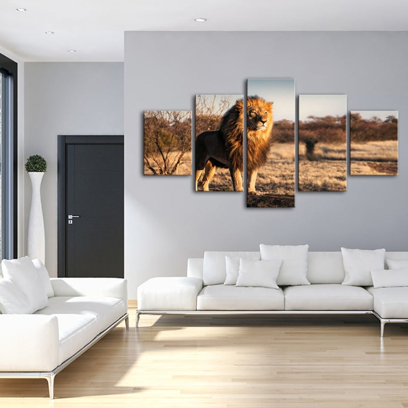 5 Piece Majestic Lion Bathed In Sunlight - Canvas Wall Art Paintings | Bowlift