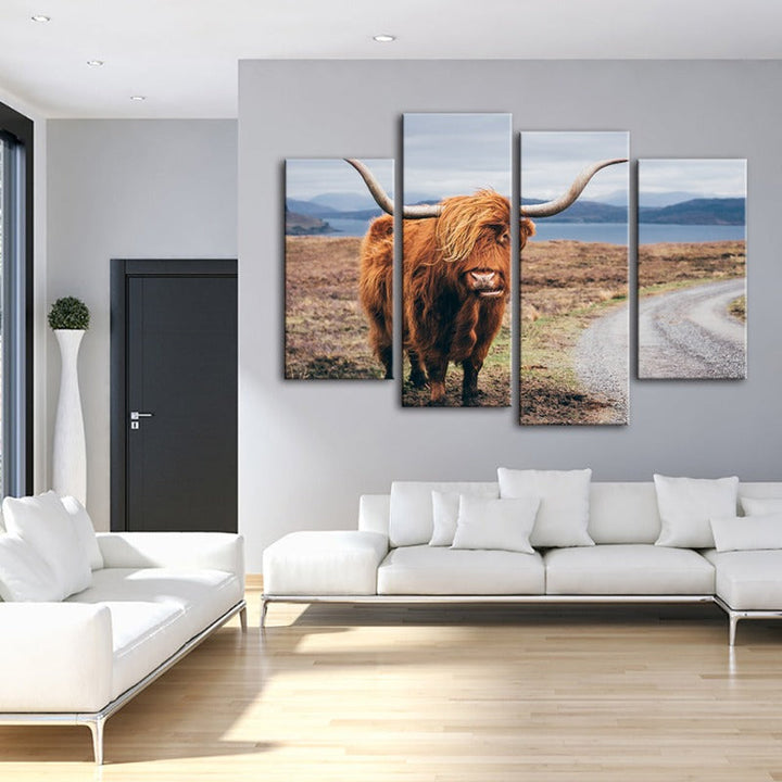 4 Piece Beautiful Brown Cow - Canvas Wall Art Painting | Bowlift