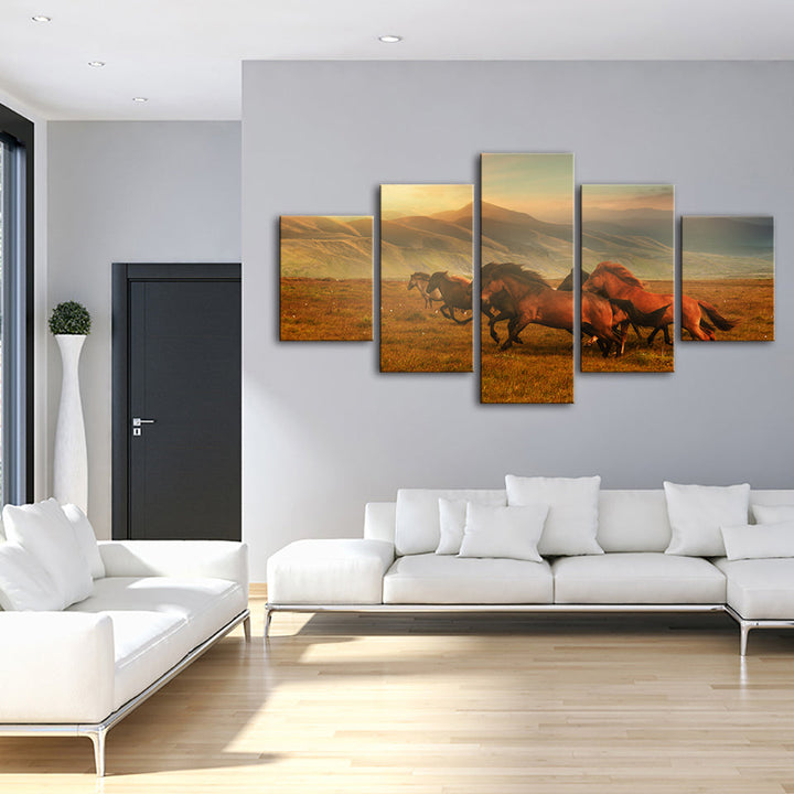 5 Piece Running Horses With Beautiful Landscape - Canvas Wall Art Painting | Bowlift