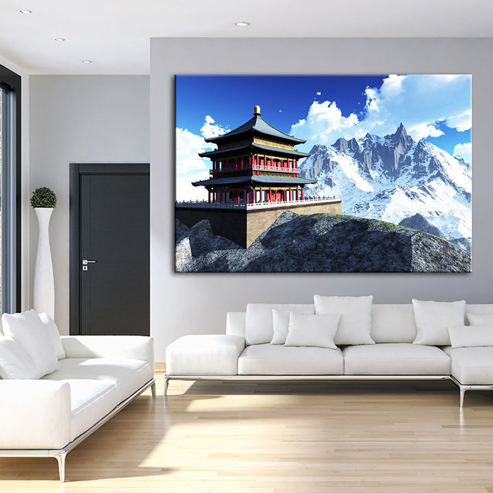 Temple In The Mountains - Canvas Wall Art Painting | Bowlift