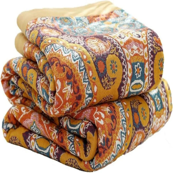 Sunrise Boho Reversible Blanket, 100% Cotton Cooling Quilt | Bowlift