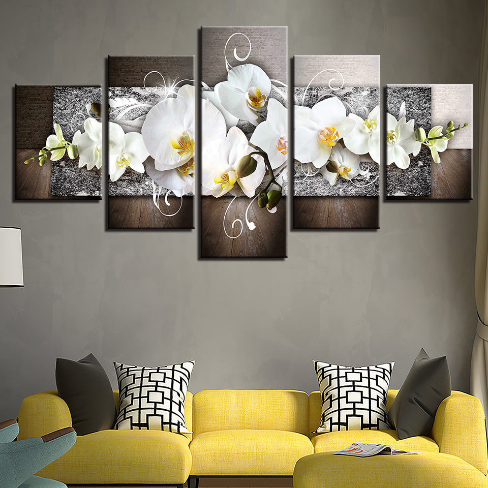 Vibrant White Orchids 5 Piece - Canvas Wall Art Painting | Bowlift