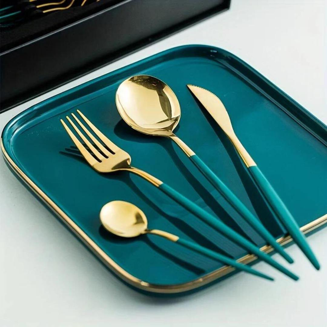 BowLift | Golden Cutlery Set Luxury – 24-Piece For Stylish Dining Experience