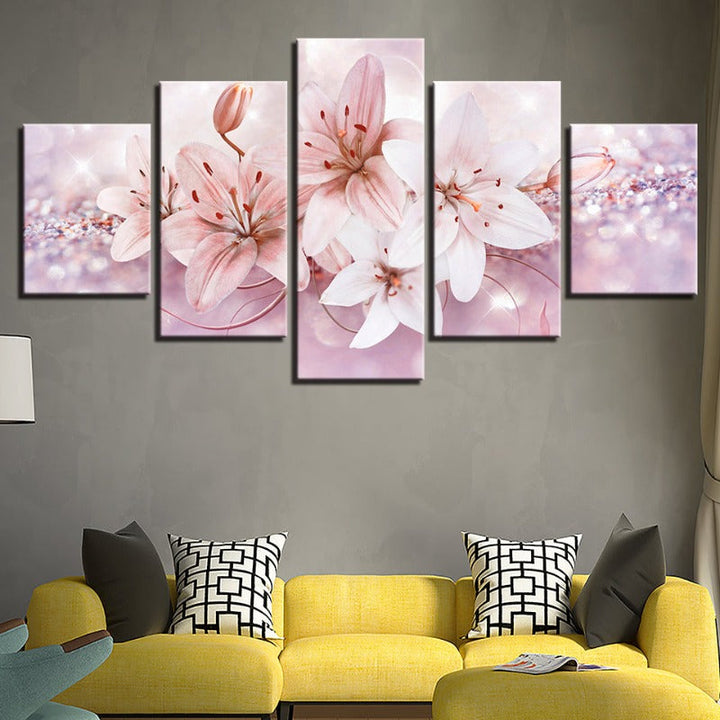 5 Piece Red & White Ombre Flower - Canvas Wall Art Painting | Bowlift