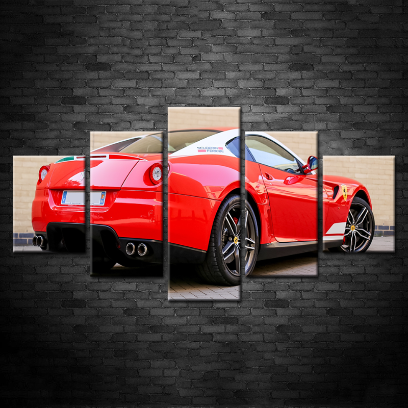 5 Piece Back Close Up Red Classic Car - Canvas Wall Art Painting | Bowlift