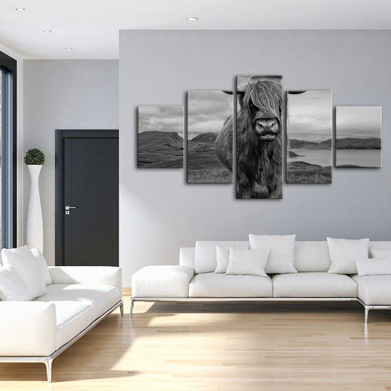 5 Piece Black and White Cow - Canvas Wall Art Painting | Bowlift