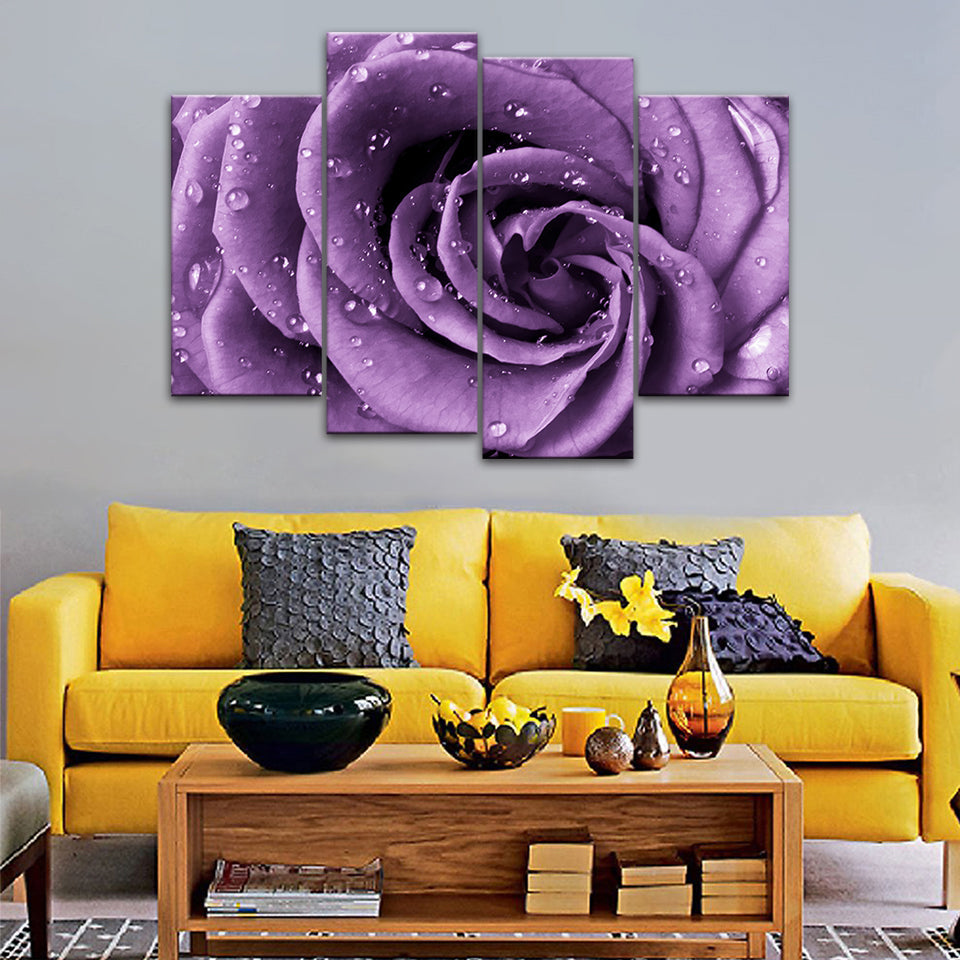 Purple Rose Droplets - Canvas Wall Art Painting | Bowlift