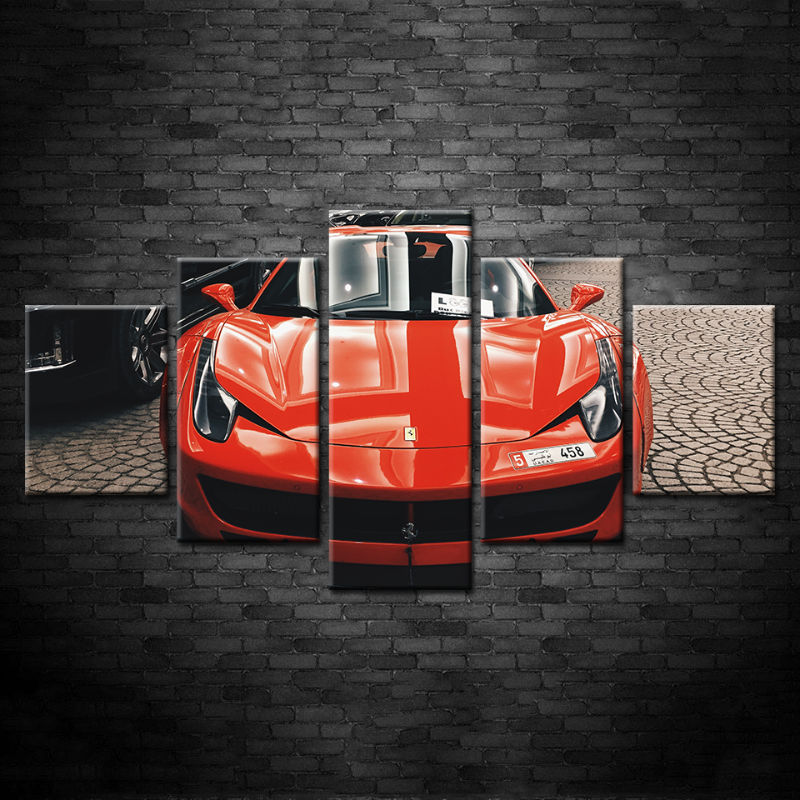 5 Piece Front Close-Up Red Classic Car - Canvas Wall Art Painting | Bowlift