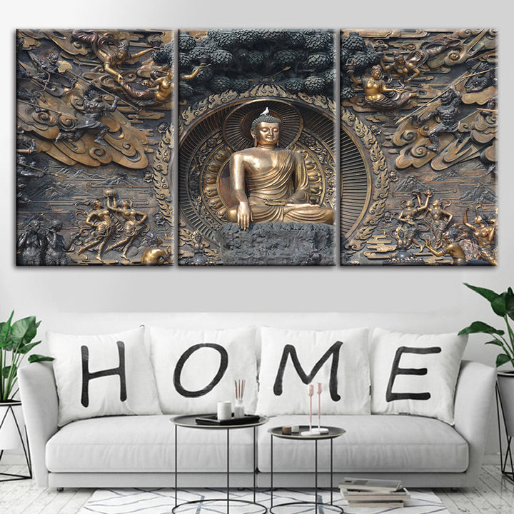Peaceful Mahavira 3 Piece - Canvas Wall Art Painting | Bowlift