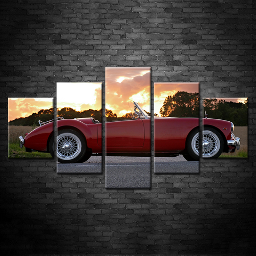 5 Piece Vintage Red Metallic Car - Canvas Wall Art Painting | Bowlift