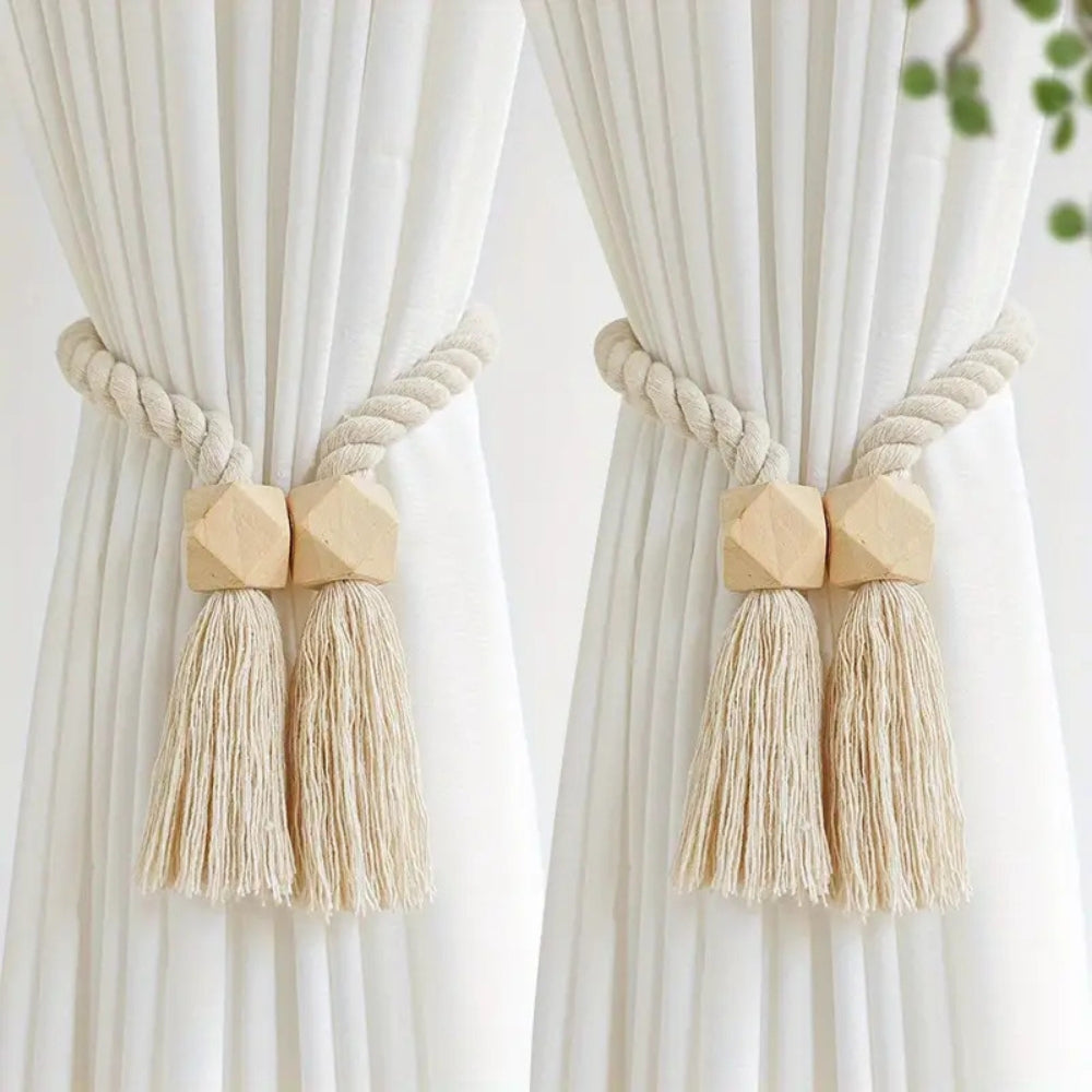 BowLift | Wooden Bead Tassel Curtain Tie Back | 2Pcs Set