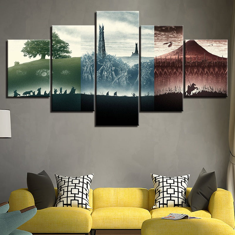 5 Piece Monochromatic Landscapes - Canvas Wall Art Painting | Bowlift