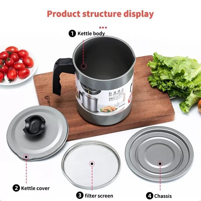 1.4L Kitchen Stainless Steel Kitchen Oil Filter Pot Bowlift