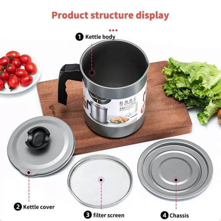 1.4L Kitchen Stainless Steel Kitchen Oil Filter Pot Bowlift