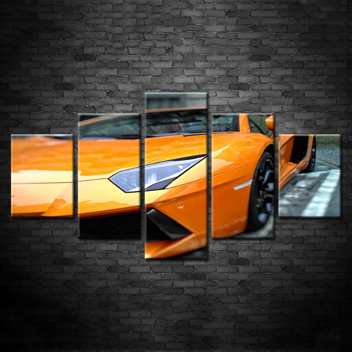 5 Piece Close Up Yellow Classic Car - Canvas Wall Art Painting | Bowlift
