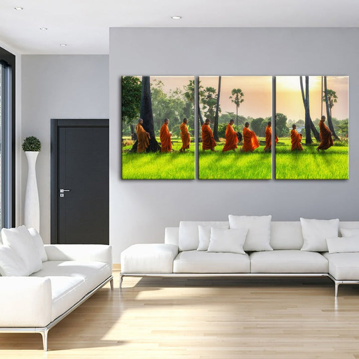 Relaxing Monks-Canvas Wall Art Painting 3 Pieces | Bowlift