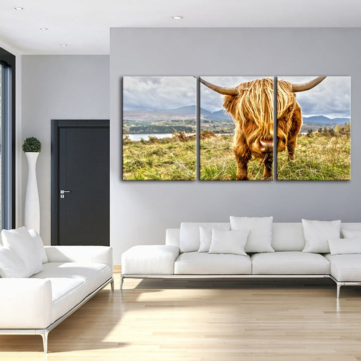 Cute Wild Cow-Canvas Wall Art Painting 3 Pieces | Bowlift