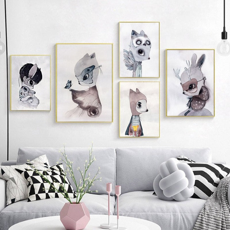 Watercolor Cartoon - Canvas Wall Art Painting | Bowlift